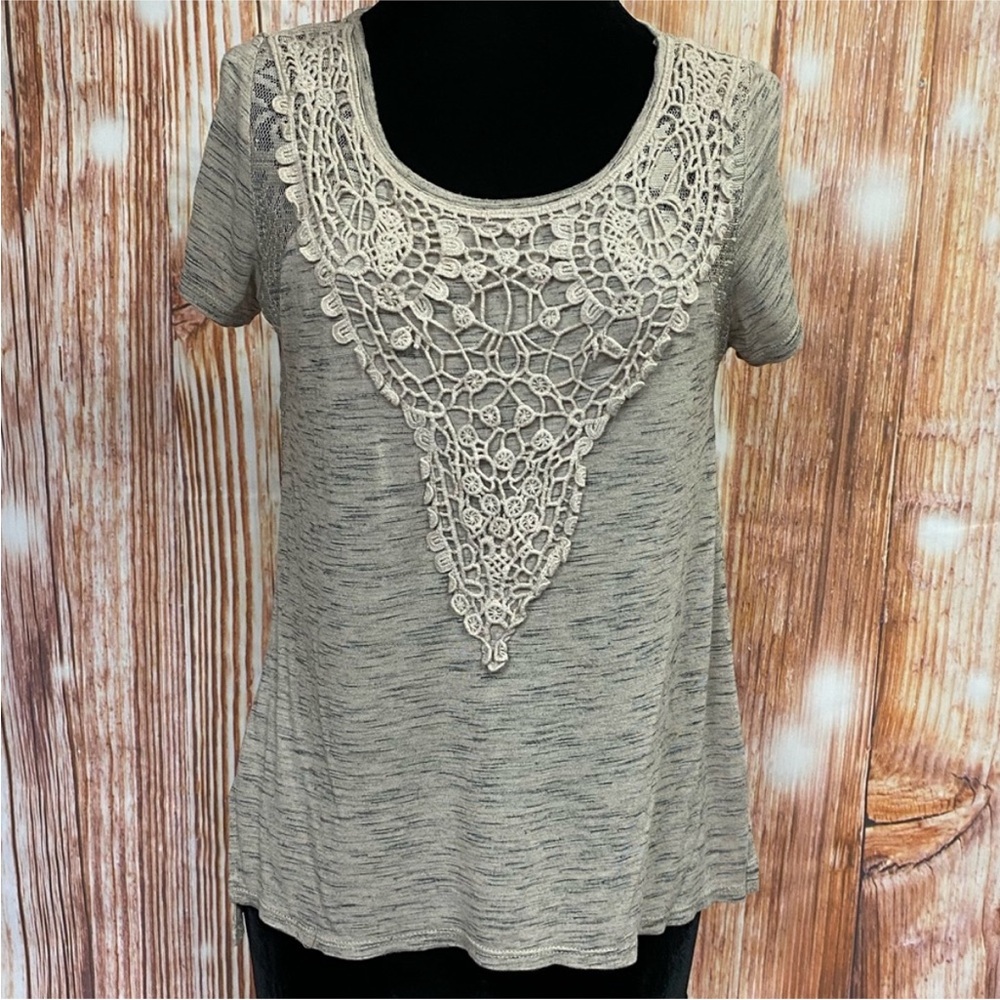 Daytrip Tan‎ Crochet Detail Lace Trimmed Top